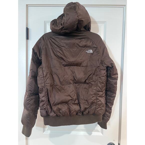 The North Face Size L 550 Puffer Jacket Cafe Brown hooded - Picture 7 of 8